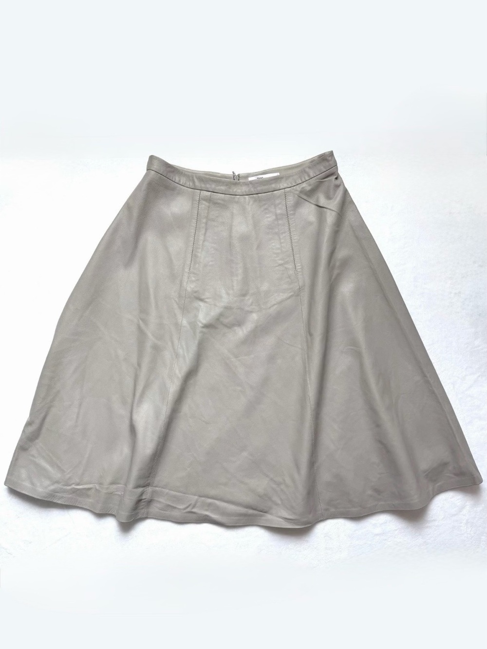 My Tribe A-line Skirt Large Taupe Greige Genuine Leather Front Flare Midi NWT